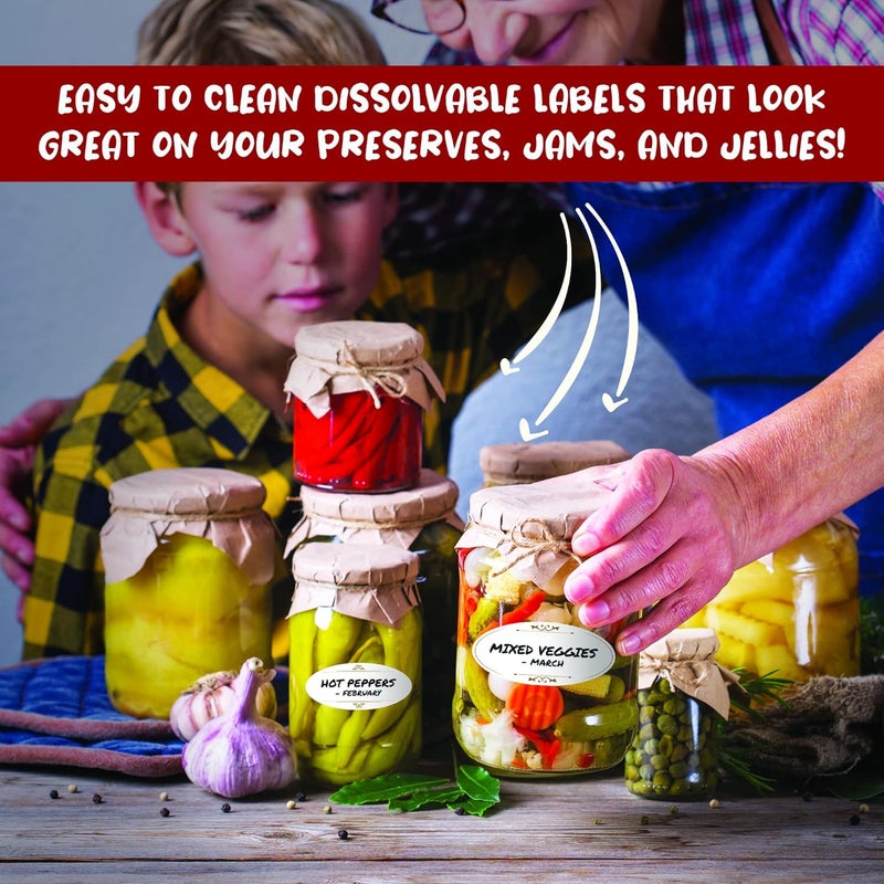 MESS Dissolvable Canning Labels for Jars - 1x2.25 in., 150/Roll - Removable Stickers (Classic) for Jam and Preserves - Image 3